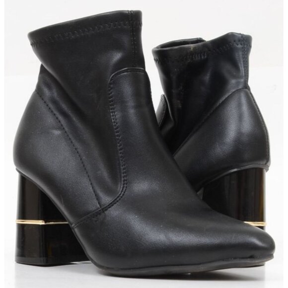 London Fog  Jericho Chunky Ankle Booties Black Vegan Leather Boots Womens 6.5M - Picture 1 of 11